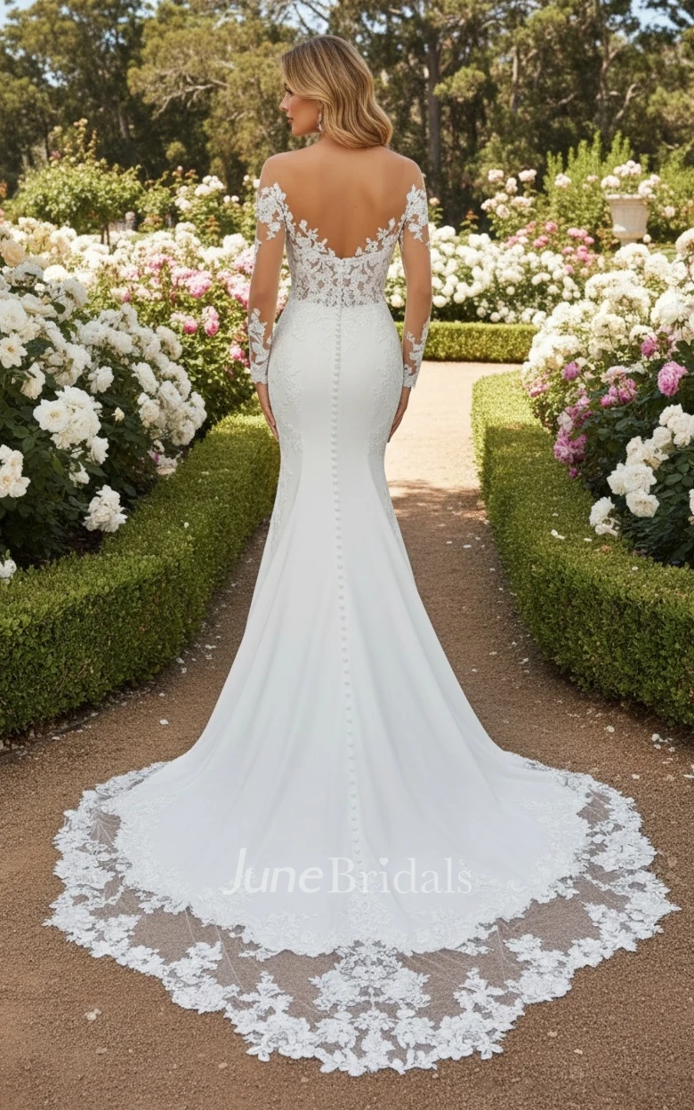 Mermaid Off-the-shoulder Floor-length Appliques Long Sleeve Warm Wedding Dress