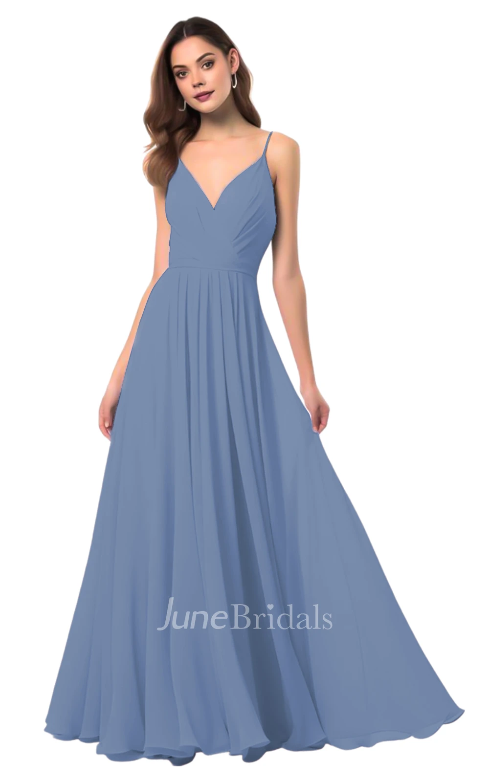 Elegant A-Line Spaghetti V-neck Chiffon Bridesmaid Dress