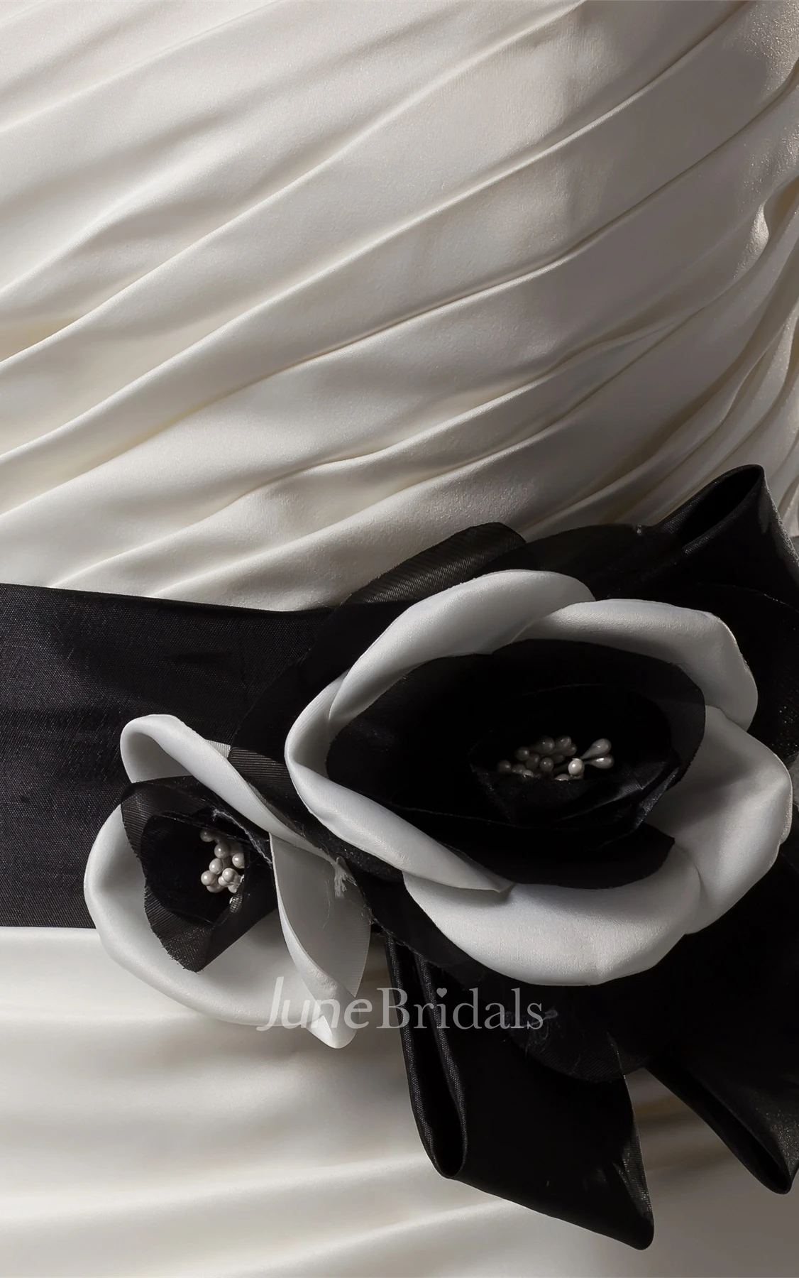 Strapless Ruched A-Line Dress with Bow and Cascading Ruffles