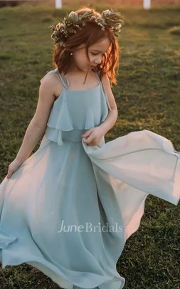 Simple Straps Sleeveless Floor-length Chiffon A Line Flowergirl Dress