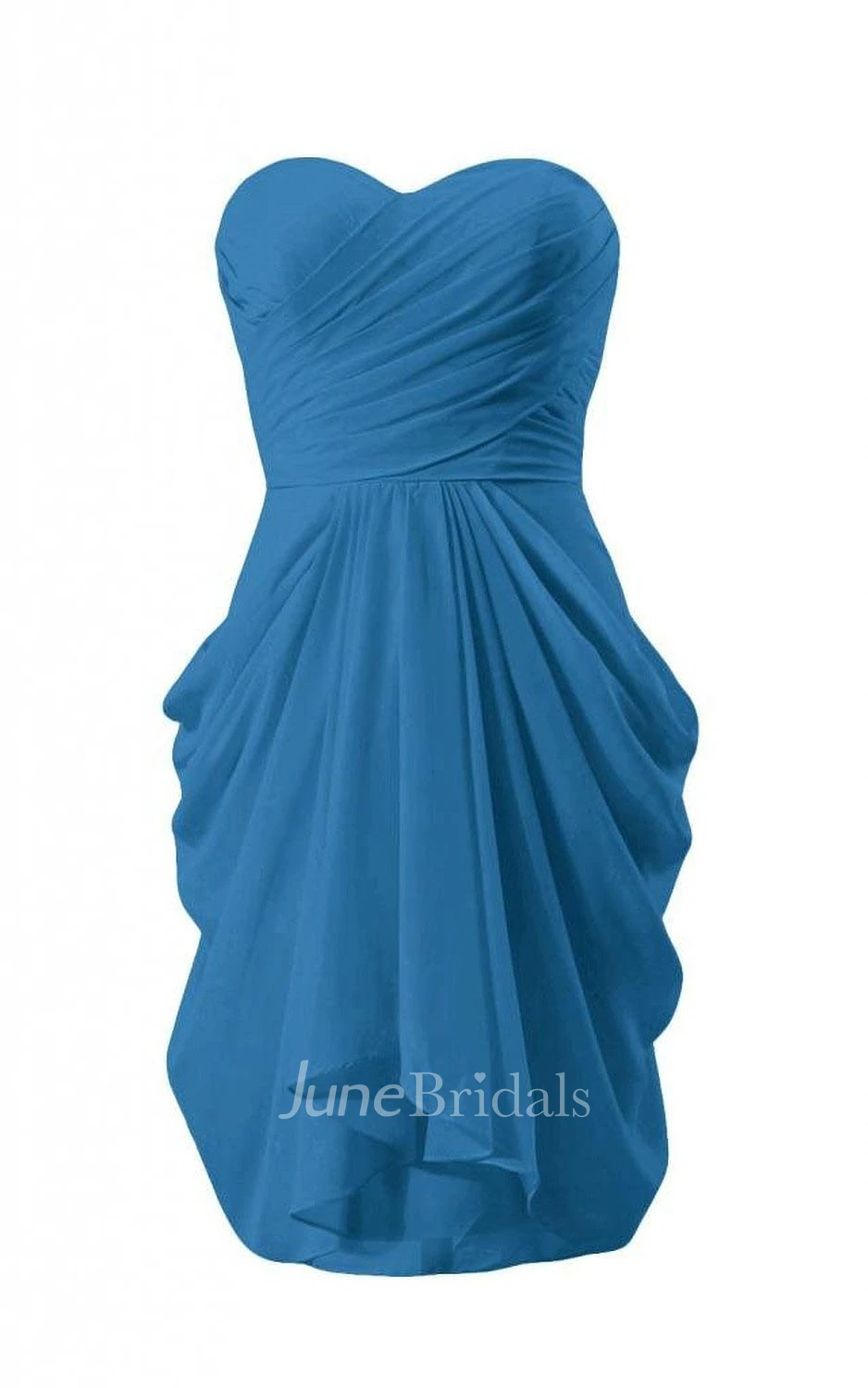 Sweetheart Asymmetrical Ruched Bodice Knee-length Ruffled Chiffon Dress