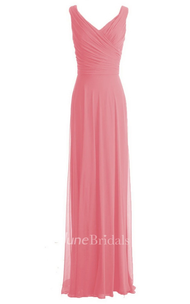V-neckline Floor-length Dress With Zipper Back