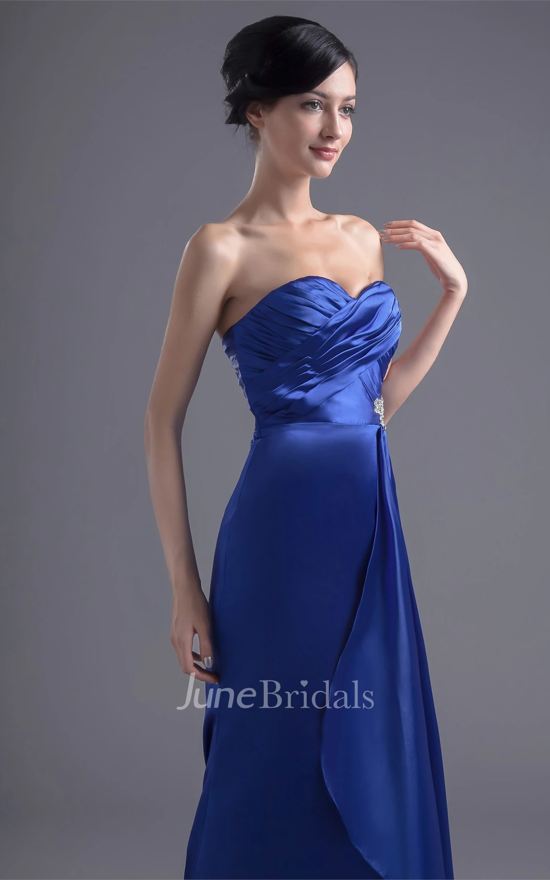 sweetheart sheath criss-cross dress with brush train and draping