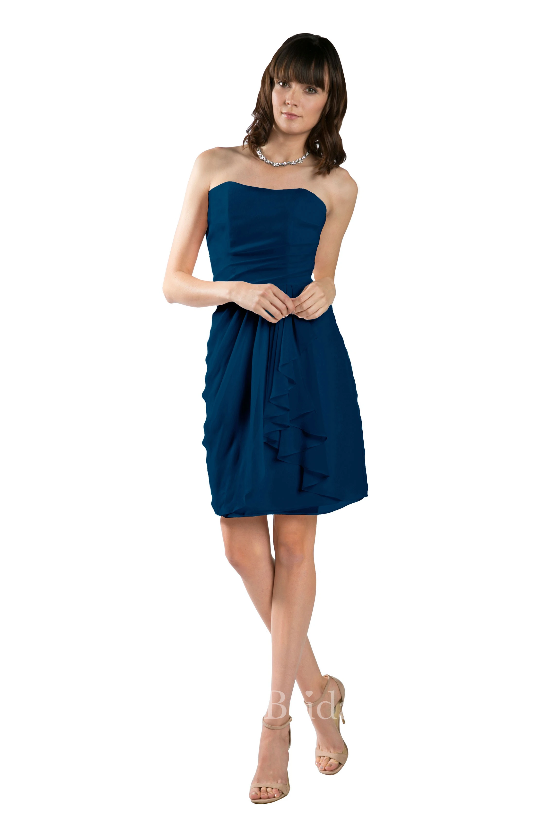 Short Pencil Strapless Draped Chiffon Muti-Color Convertible Bridesmaid Dress