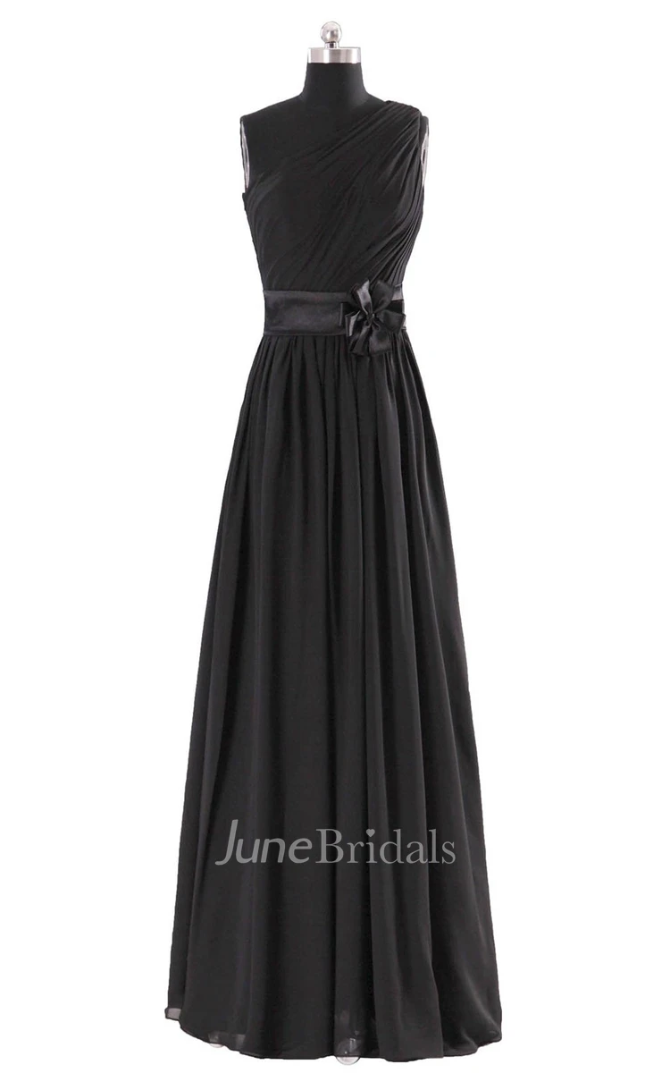 Elegant One-shoulder Chiffon A-line Dress With Floral Band