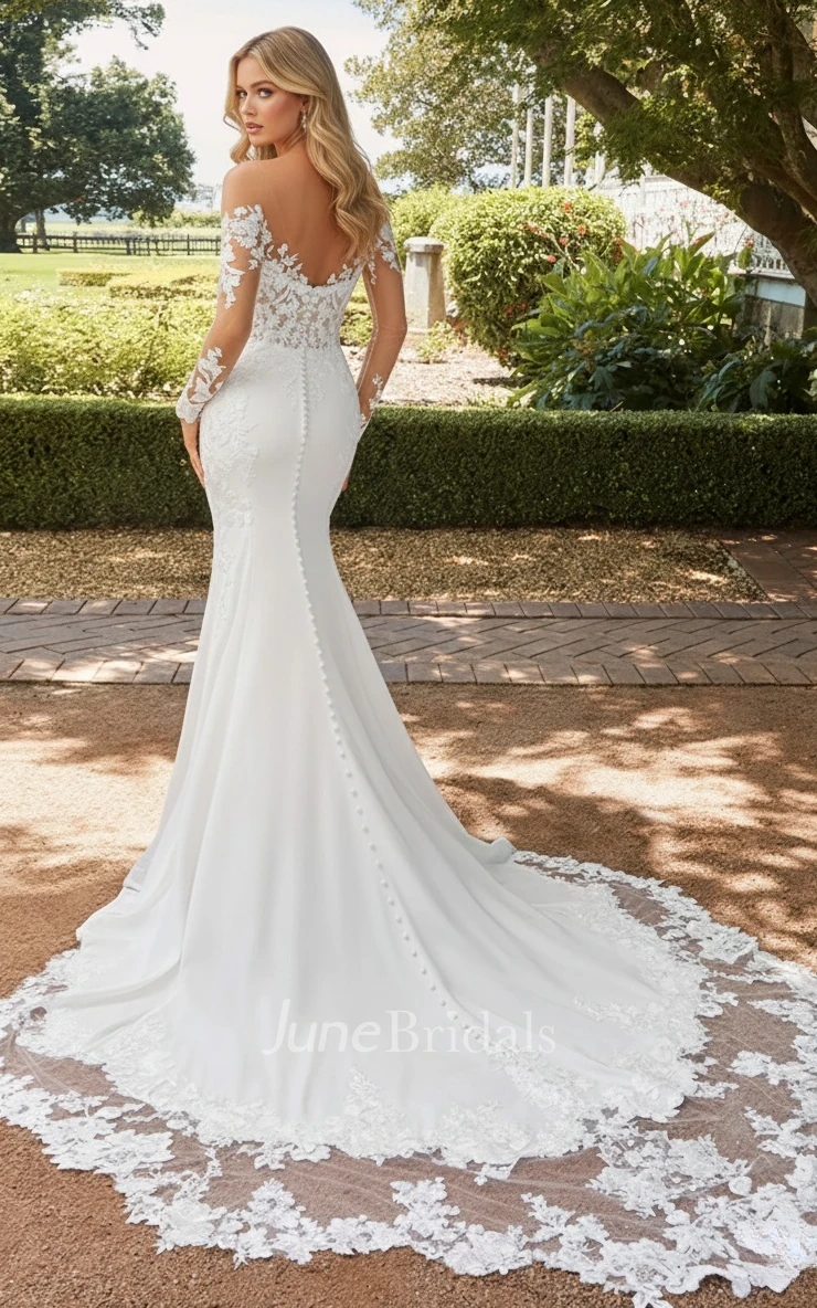 Bohemian Lace Trumpet Wedding Dress Sexy Illusion Long Sleeves Modern Bridal Gown