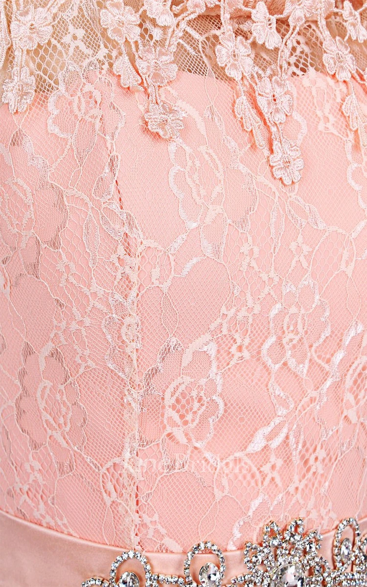 Scalloped Crystal-beaded A-line Gown With Lace Appliqued Bodice