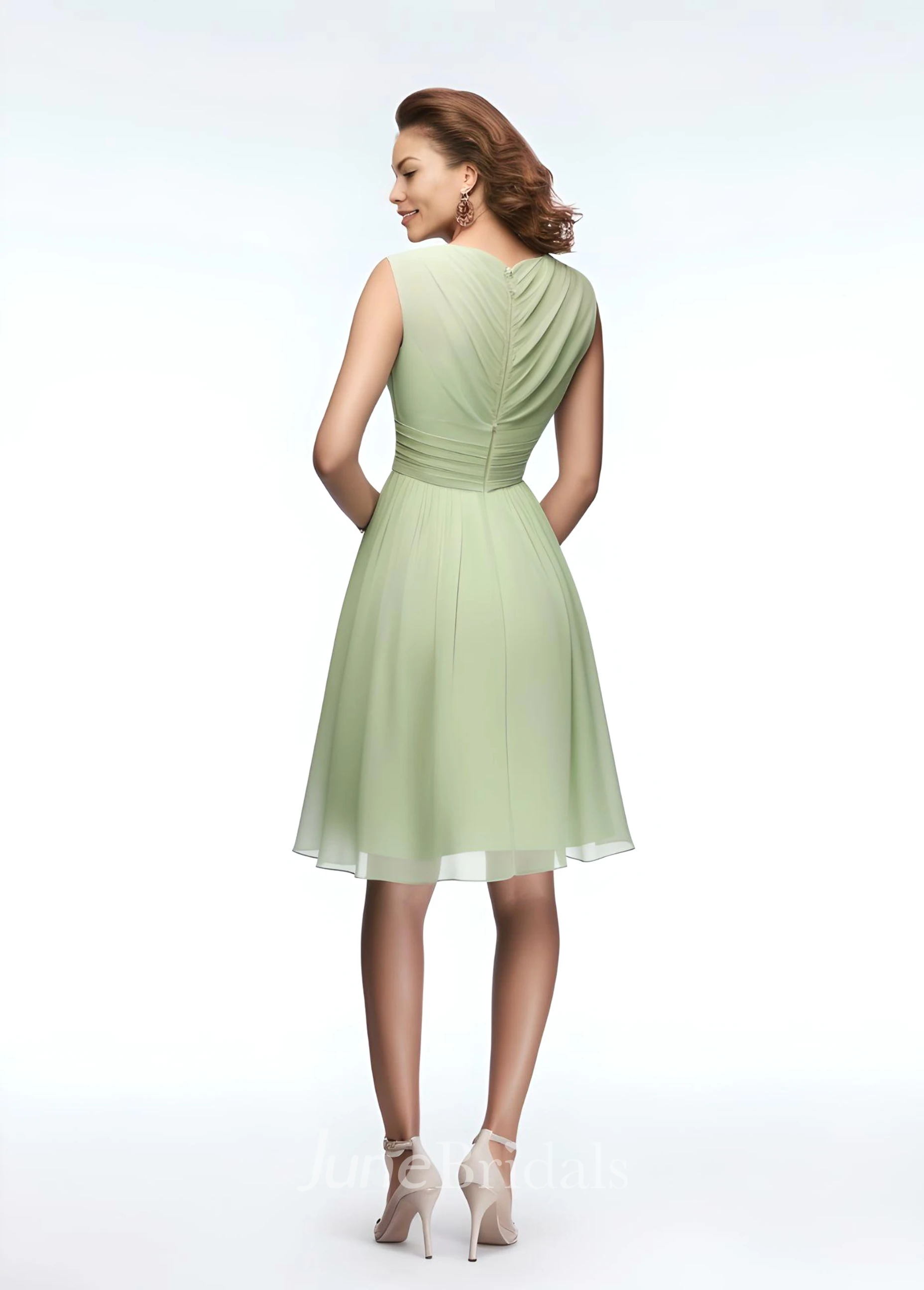 Sleeveless Tea Length Sage Green Dress