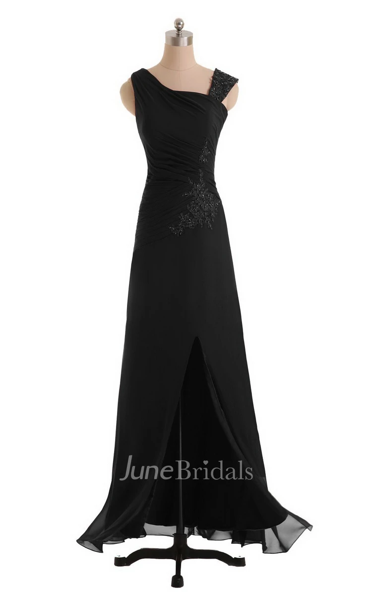 Sleeveless Chiffon Dress With Front Slit and Ruching