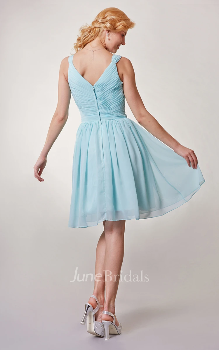 Chiffon V Neck Short Bridesmaid Dress with Ruching