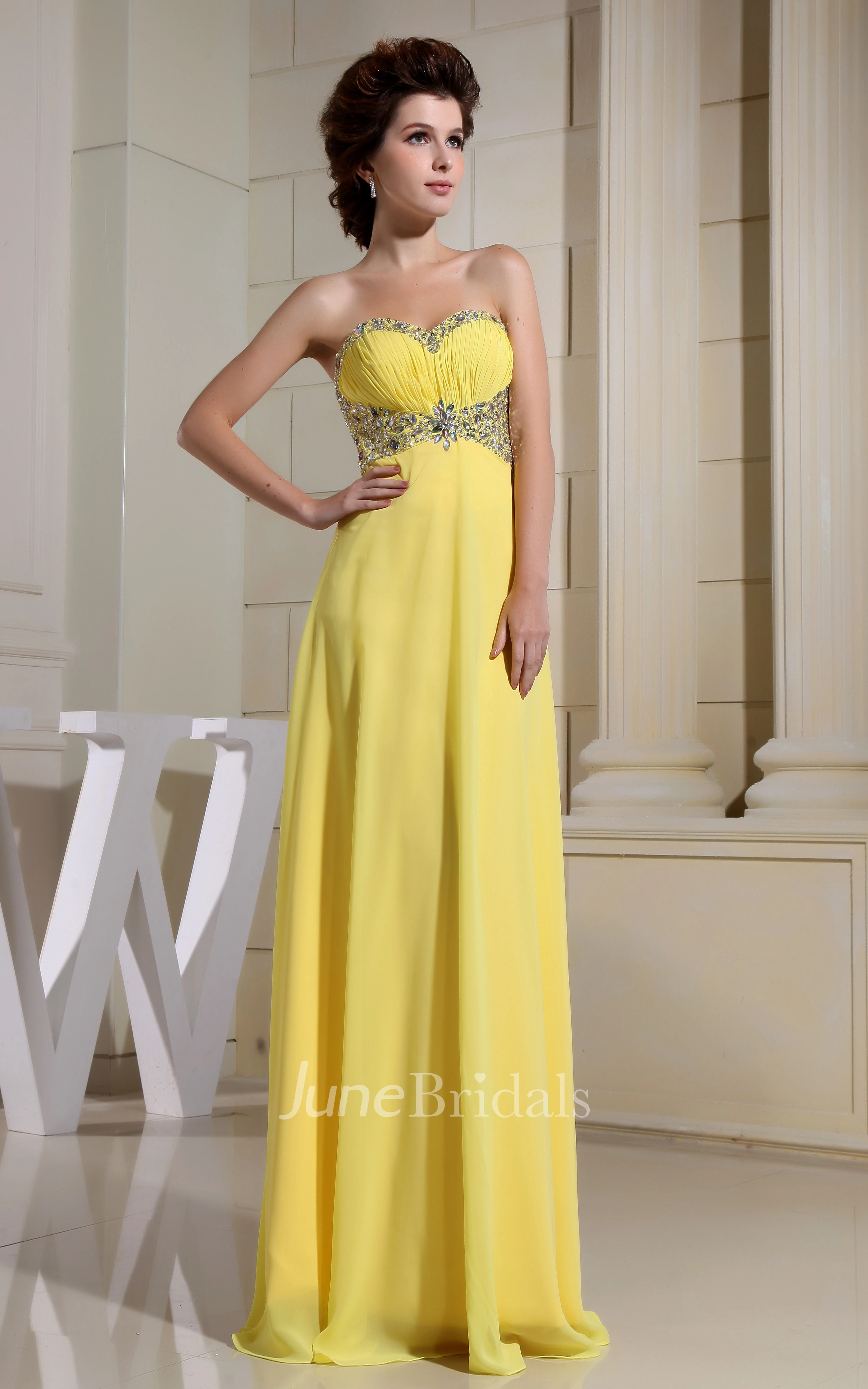 Sweetheart Floor-Length Sheath Dress With Beaded Top