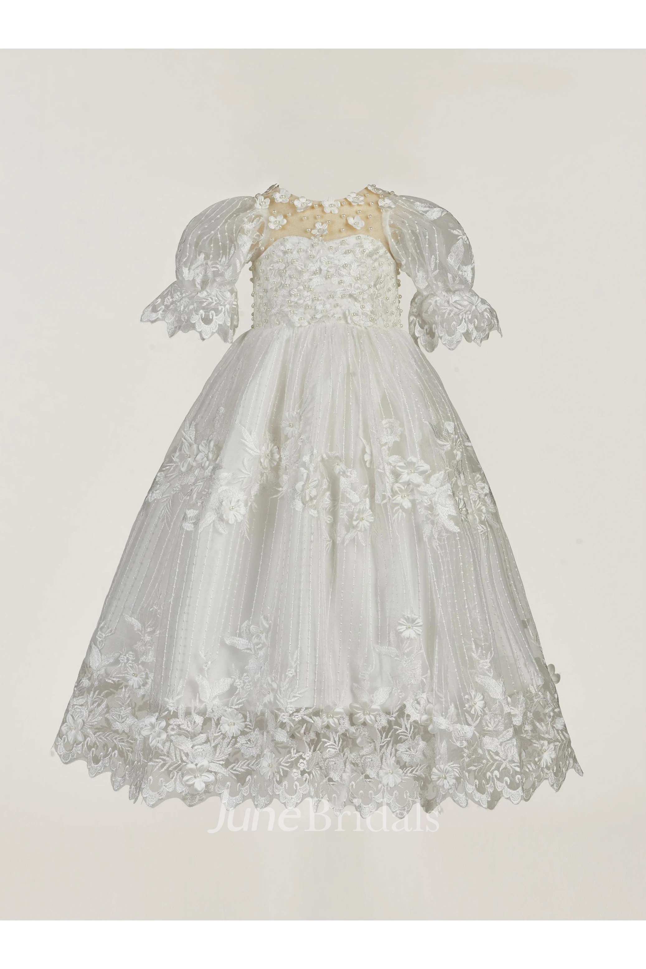 Lace Christening Dress With Pearls And Flowers