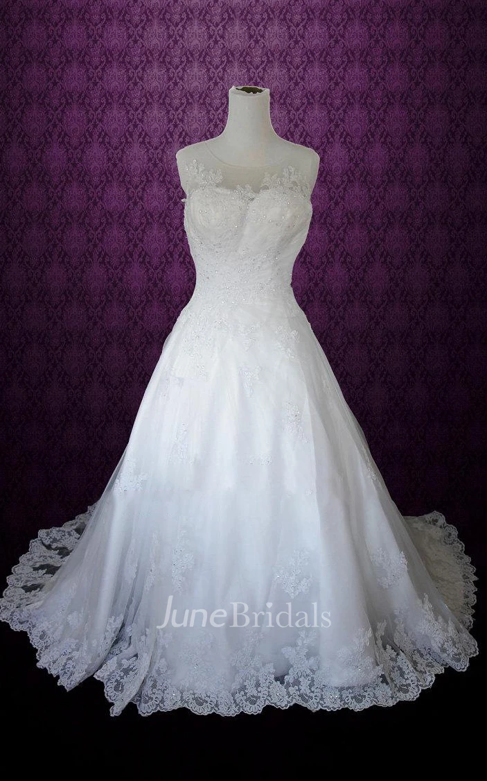 A-Line Lace Weddig Dress With Button