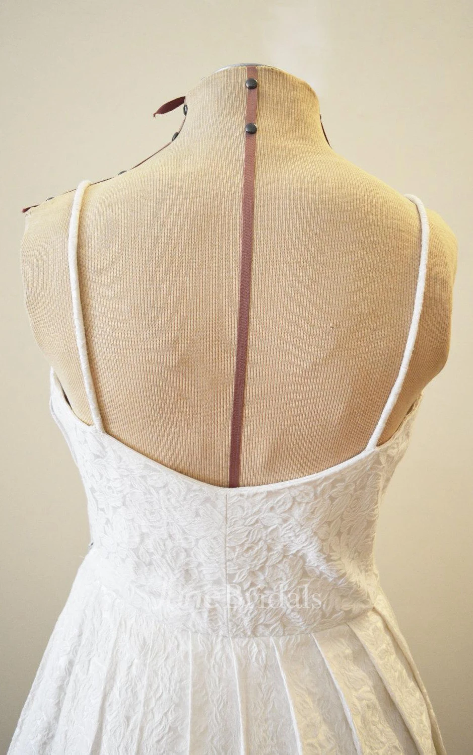 Spaghetti Strap Long A-Line Lace Bridal Gown With Pleats