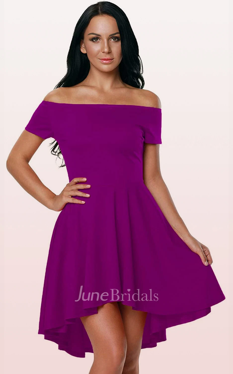 Casual Sexy A Line Off-the-shoulder Short Sleeve Formal Cocktail Dress with Pleats