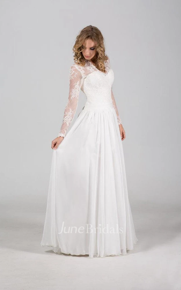 Boho Style Long Chiffon Wedding Dress With Chantilly Lace Corset