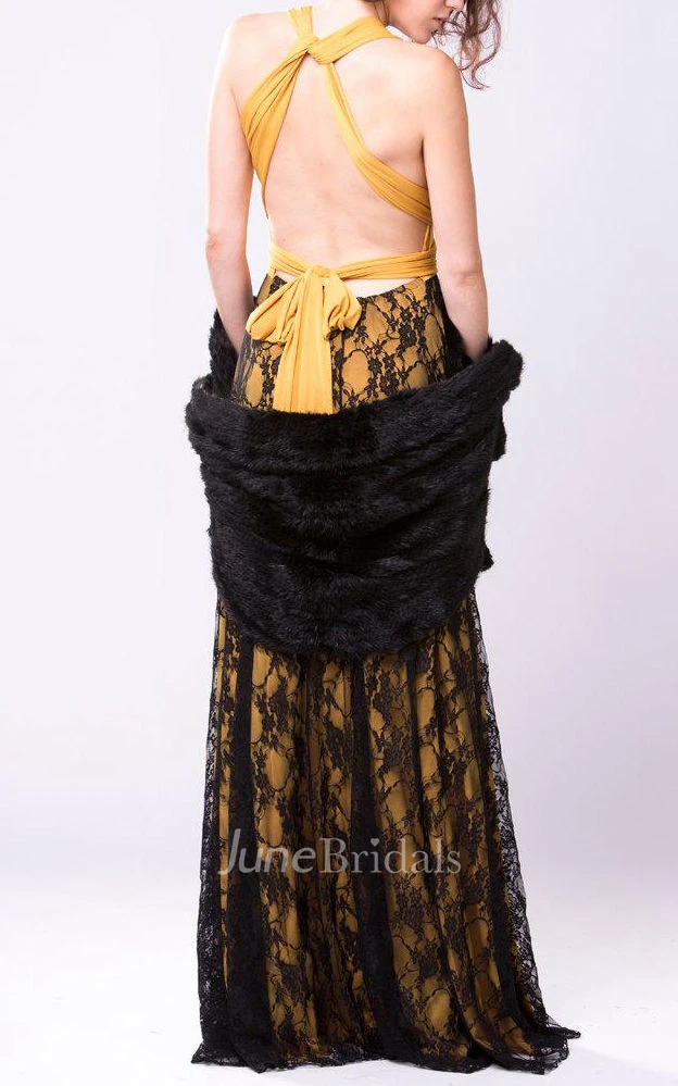 Mustard Yellow Boho Vintage Lace Long Bridesmaid Dress