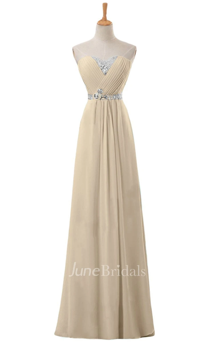 Sweetheart Rhinestoned Pleated A-line Gown With Zipper Back