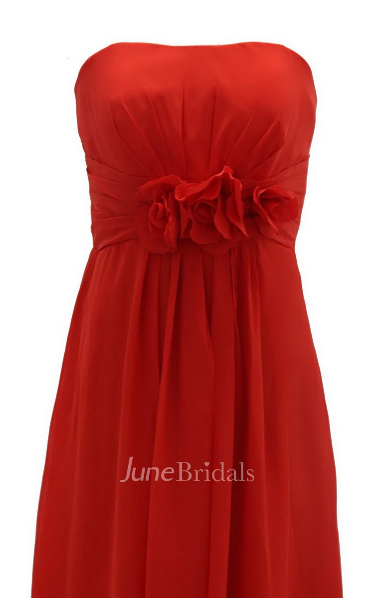 Graceful Strapless Chiffon A-line Gown With Flowers