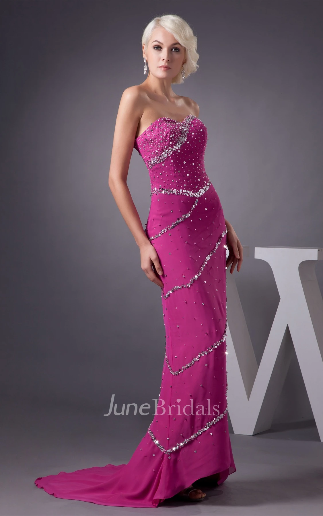 Sweetheart Chiffon High-Low Dress with Beading and Brush Train