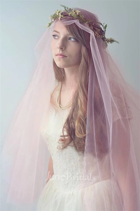 Pink Simple Soft Trailing Plain Tulle Veil