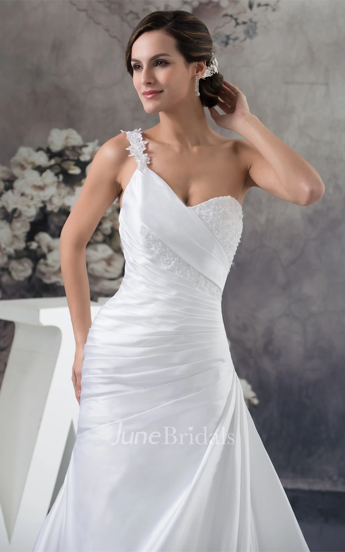 Strapped Column A-Line Dress with Appliques and Tulle Overlay