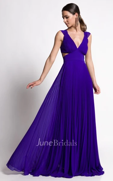 Sexy Chiffon V-neck A Line Evening Dress with Pleats