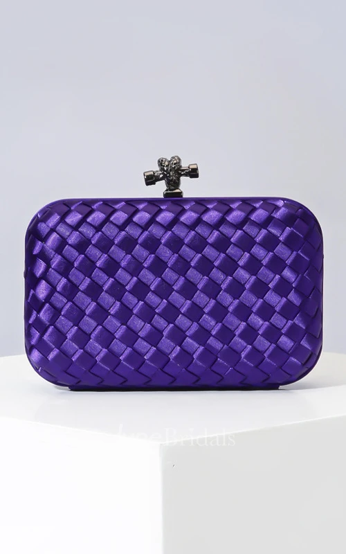Woven Satin Clutch with Top Clasp