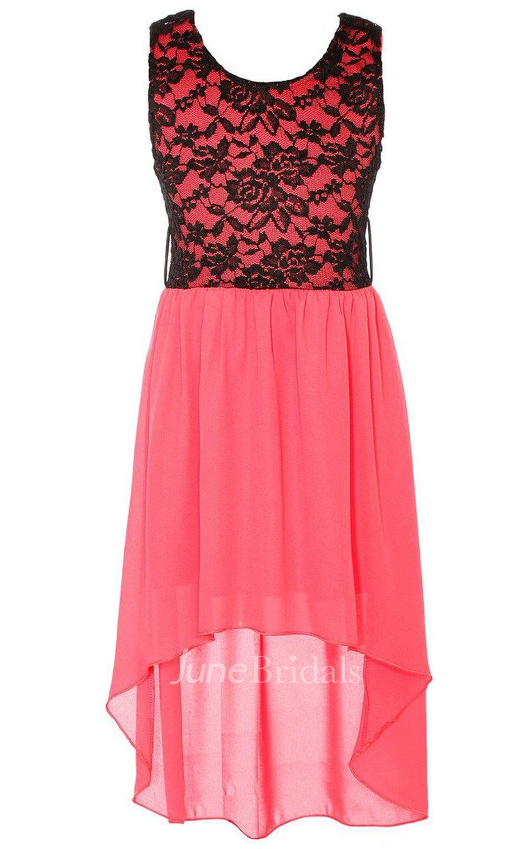 Sleeveless A-line High-low Dress With Lace Bodice
