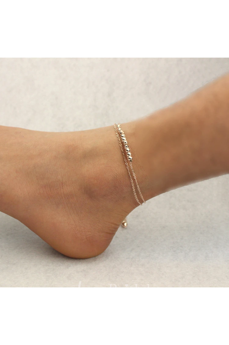 Simple Temperament Anklet Double Bells Beads Bead Chain Anklet Jewelry