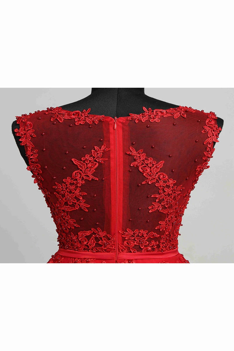 A-Line Scoop Tulle Modest Adorable Knee-length Sleeveless Zipper Illusion Dress with Appliques Sequins