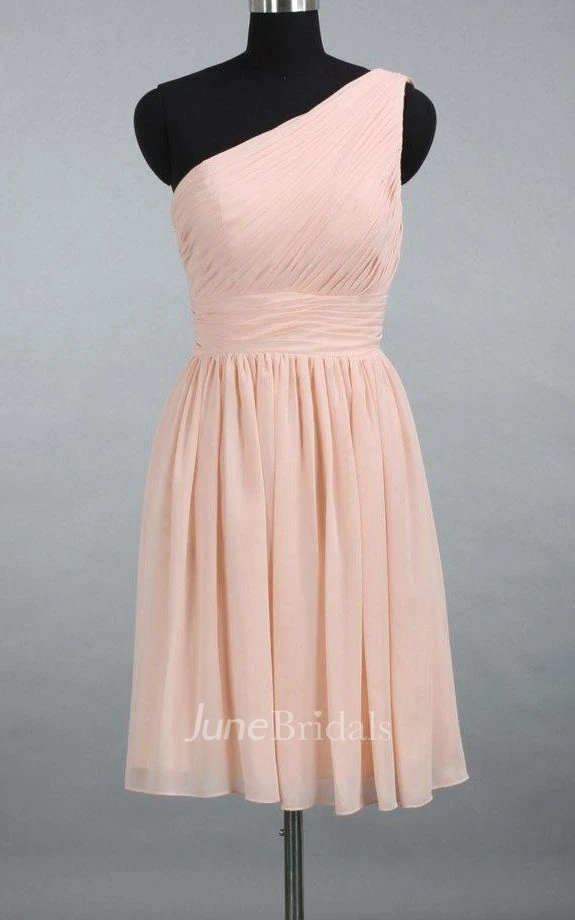 A-line Short One-shoulder Chiffon&Satin Dress With Ruffles