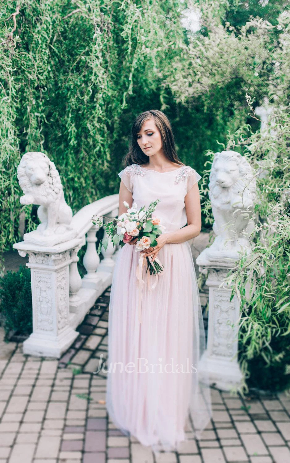 Vintage Poet-Sleeve Tulle Pleated Dress With Epaulet