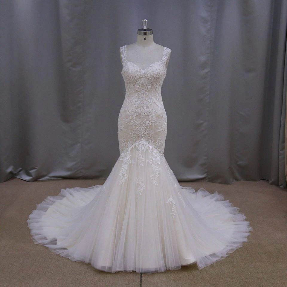 V-Neck Sleeveless Lace Mermaid Wedding Dress With Chapel Train