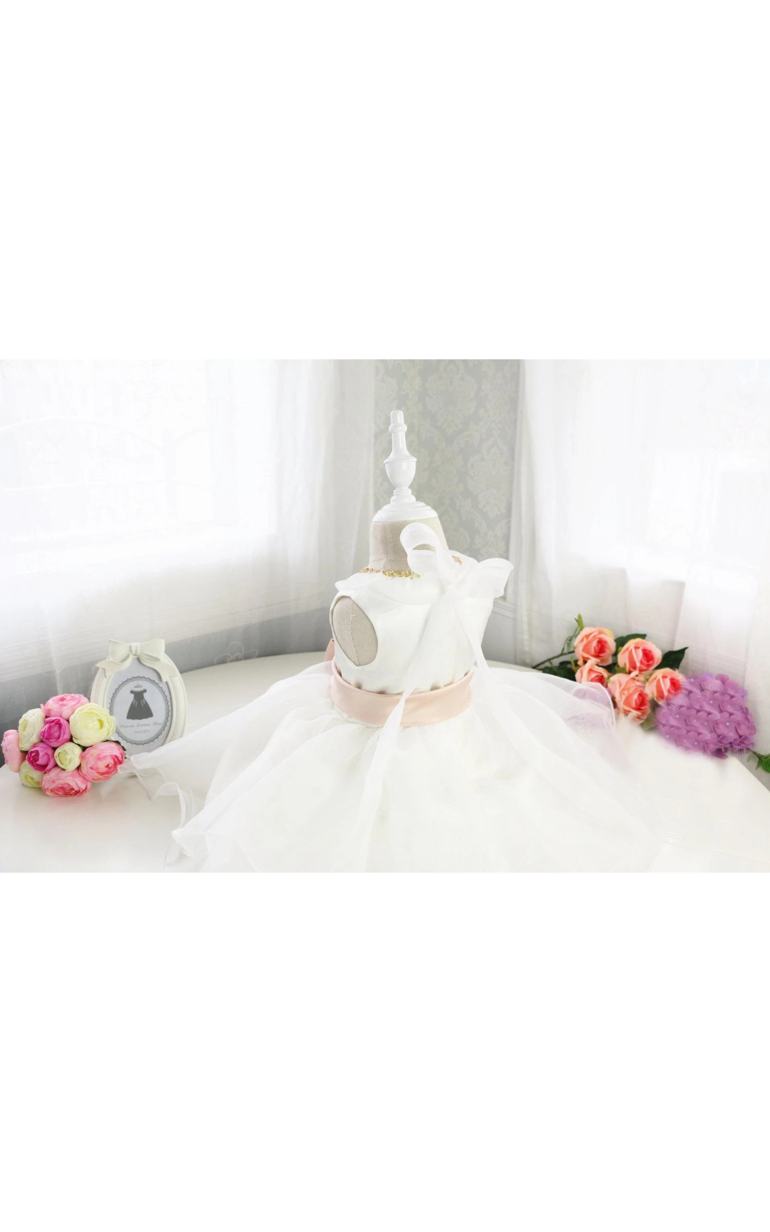 Glitz Sleeveless Beaded Jewel Neck Pageant Organza Dress With Bow Sash