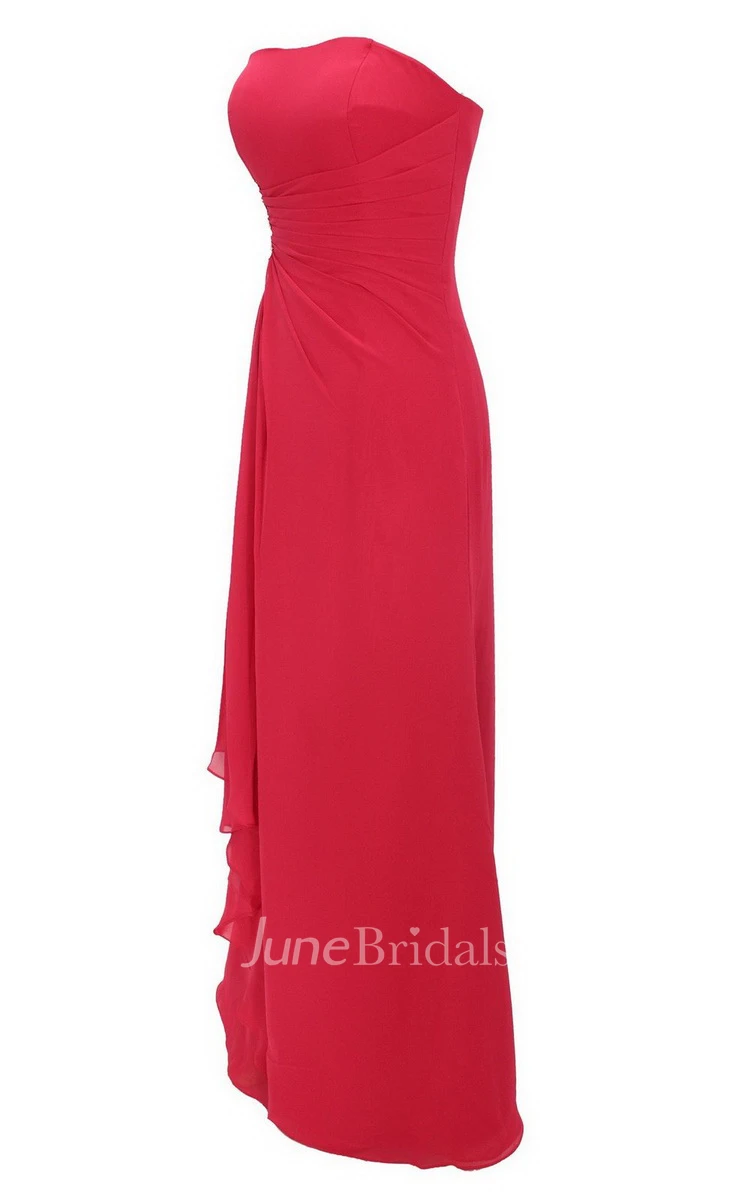 Strapless Tiered Chiffon Dress With Draping and Beading