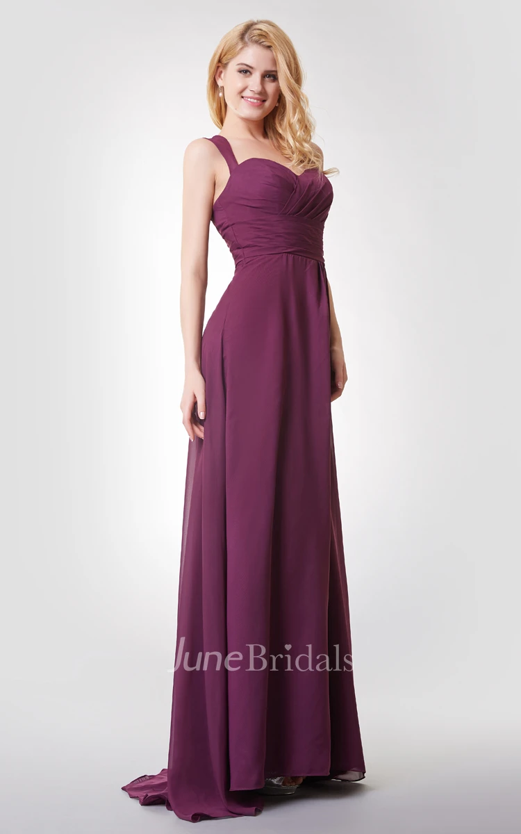 Queen Anne Neck Empire Long Bridesmaid Dress