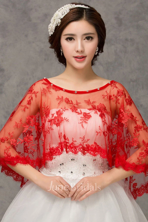 New Lace Red White Cape Shawl