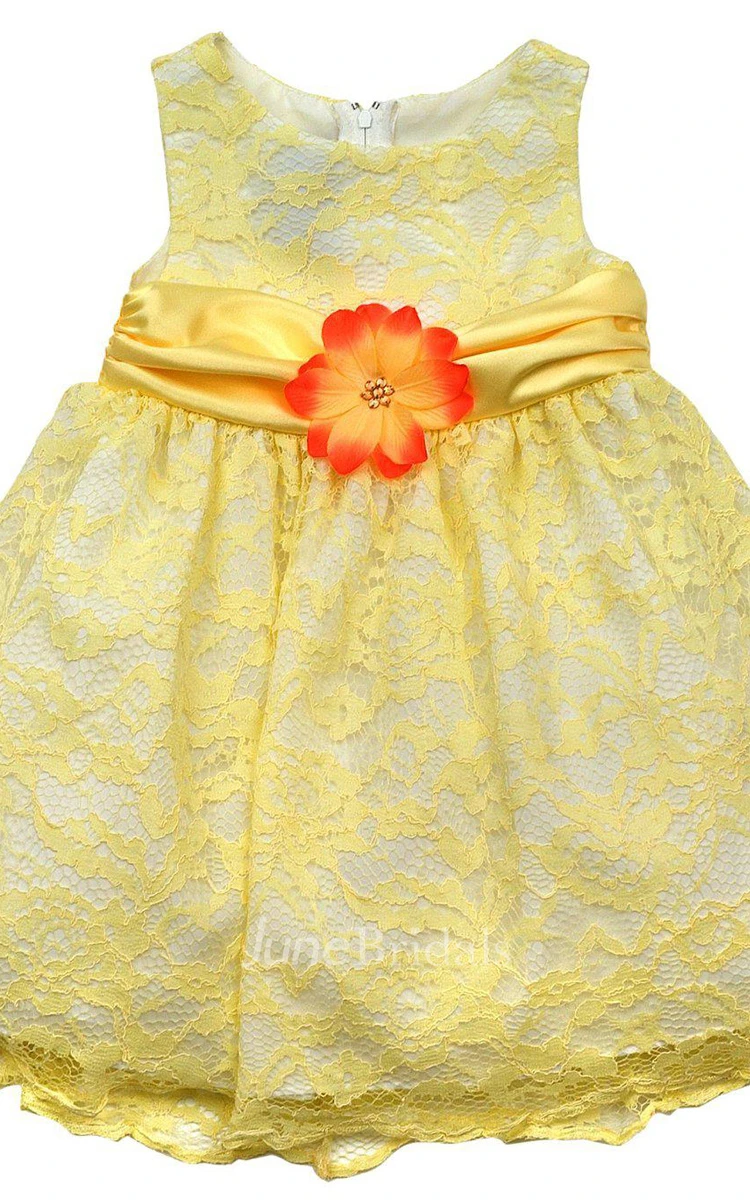 Sleeveless Lace Dress With Floral Waist