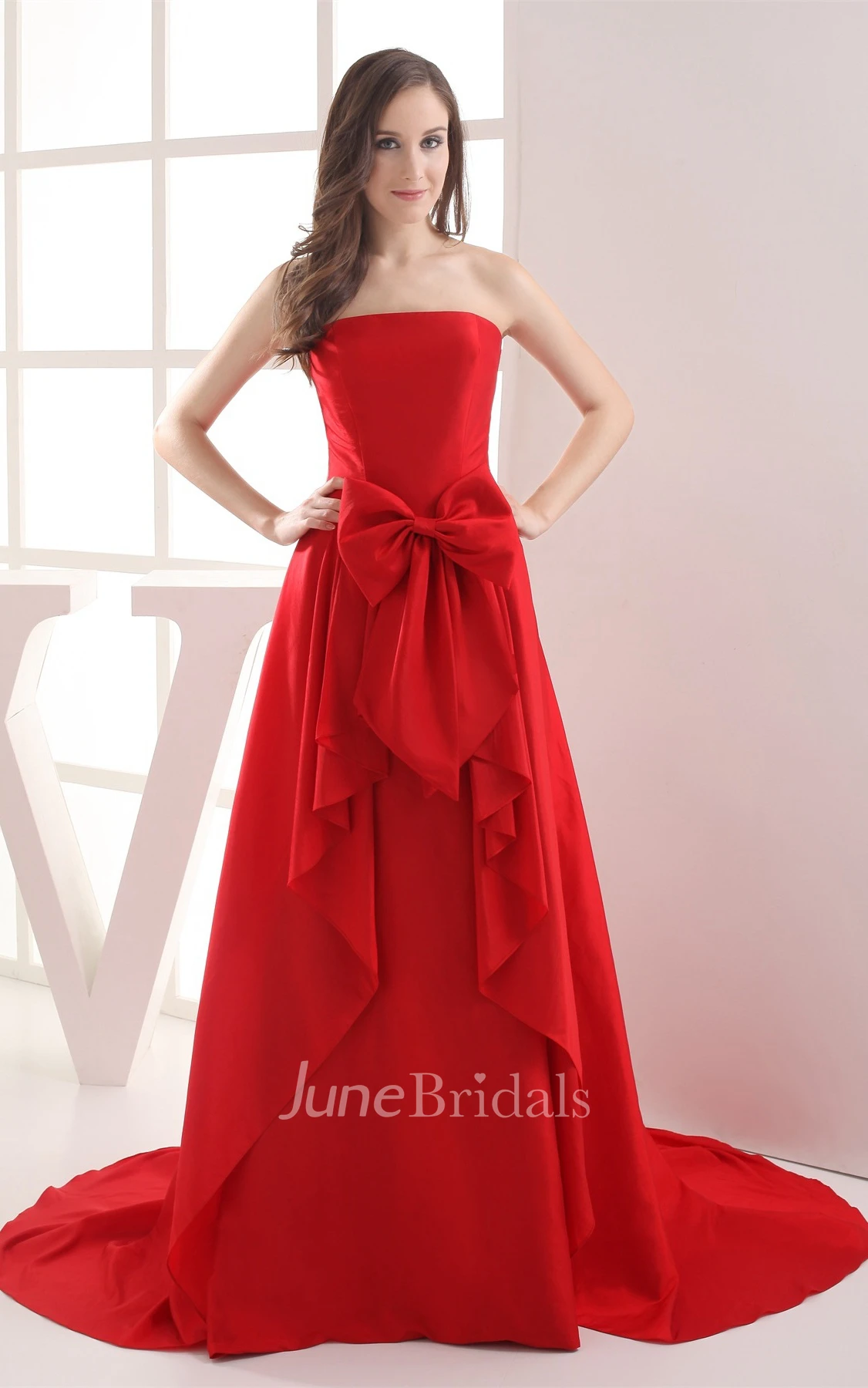 Strapless A-Line Chiffon Maxi Dress with Draping and Bow