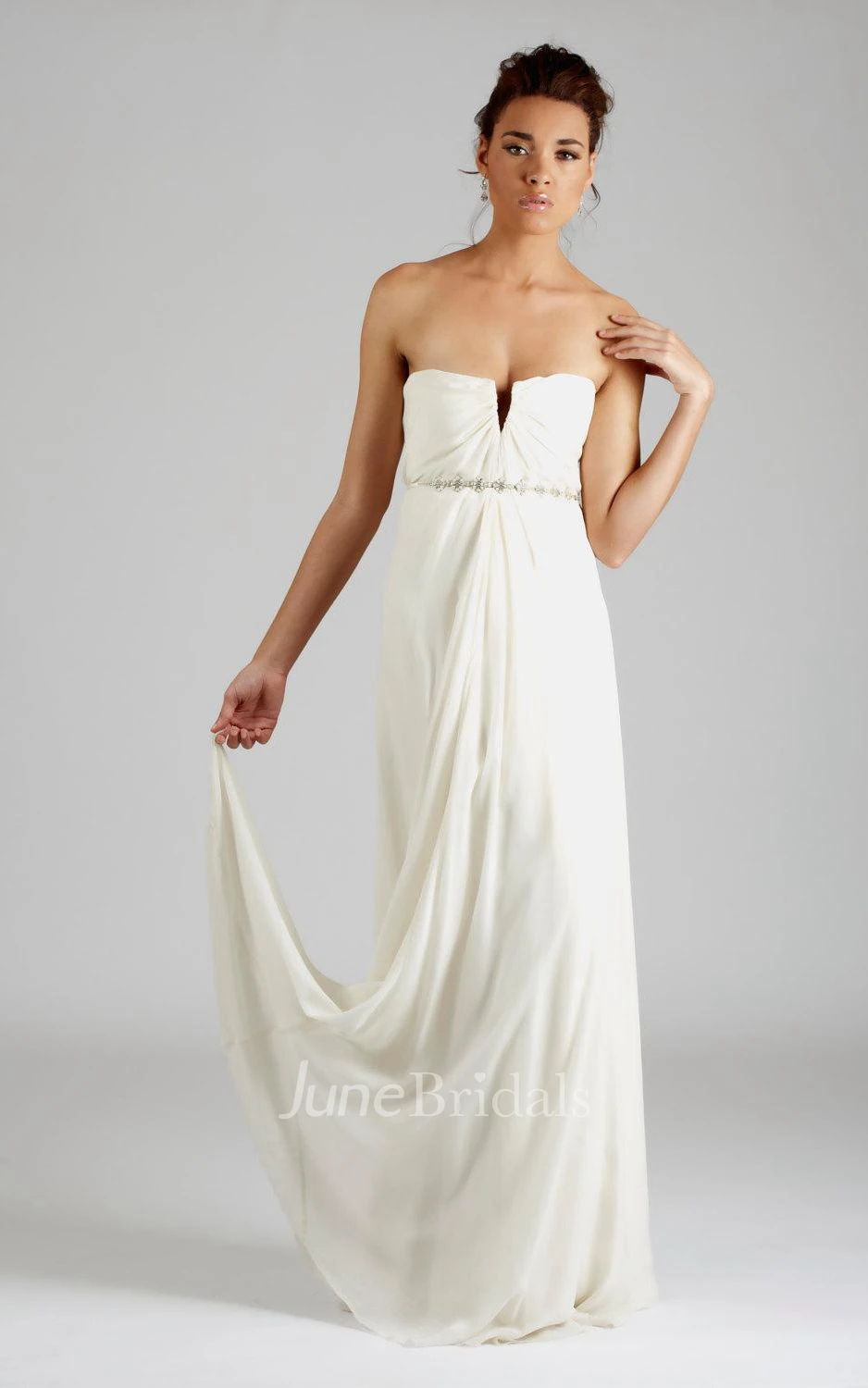 Strapless Long A-Line Chiffon Wedding Dress With Pleats
