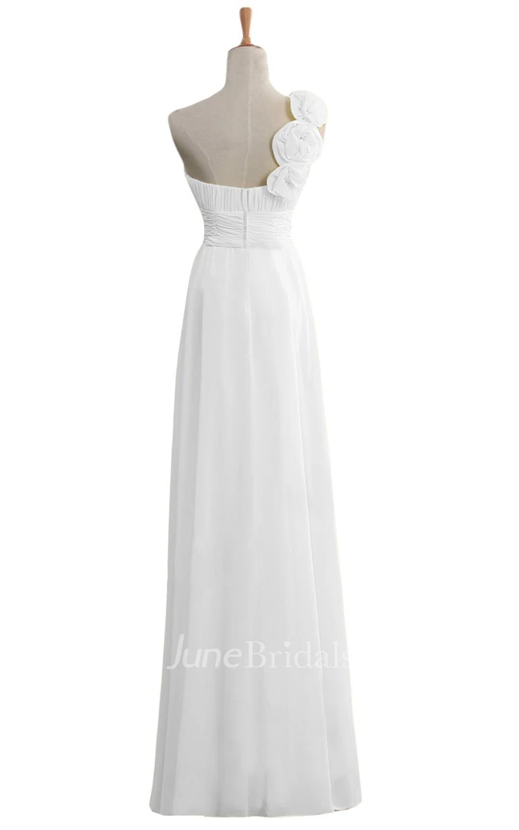 Floral One-shoulder Chiffon A-line Gown With Ruched Band