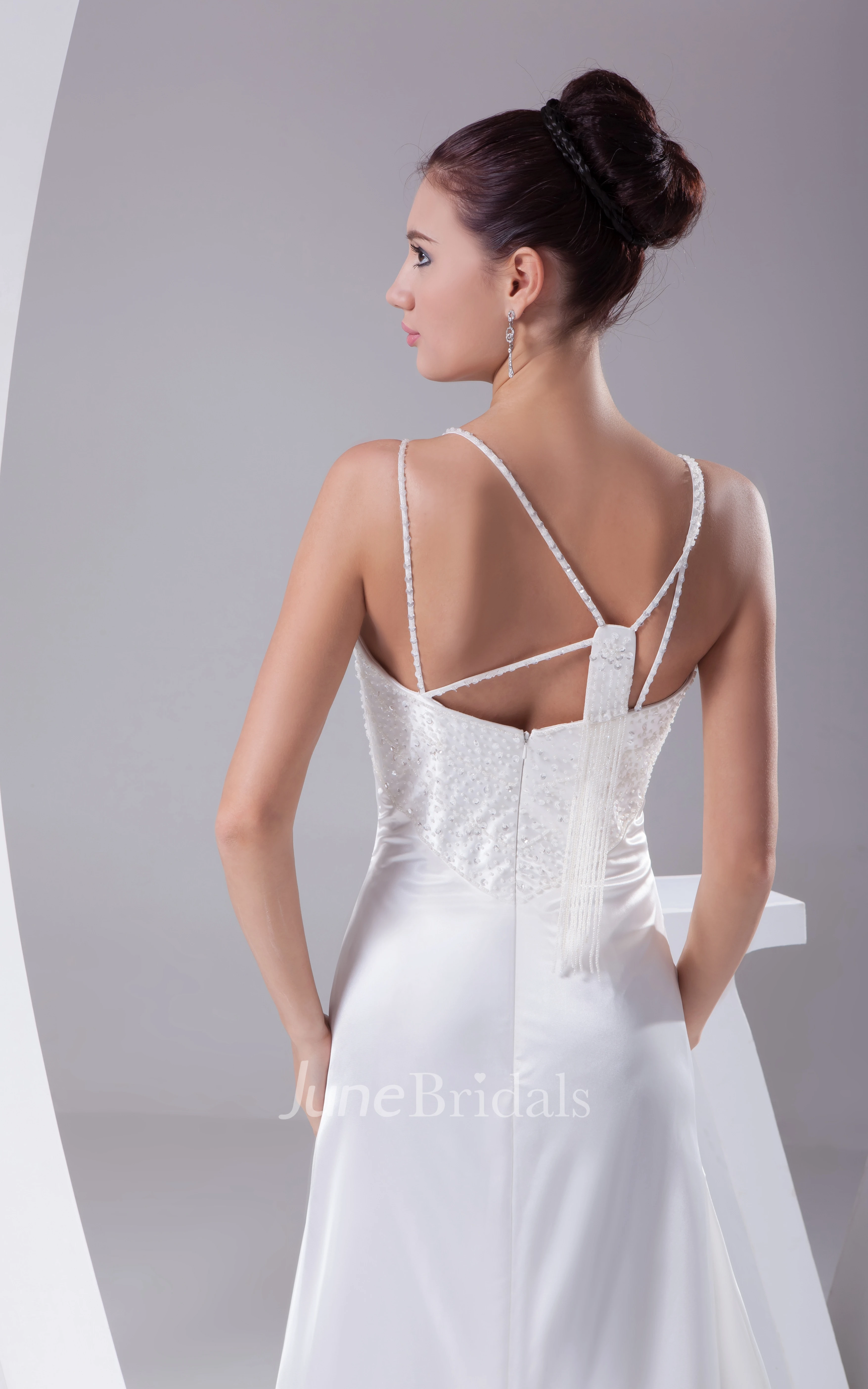 Beaded V-Neck Floor-Length Dress With Spaghetti Straps