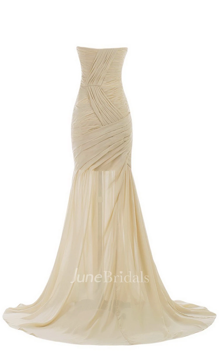 Sweetheart Sweep Train Gown With Ruching and Beading