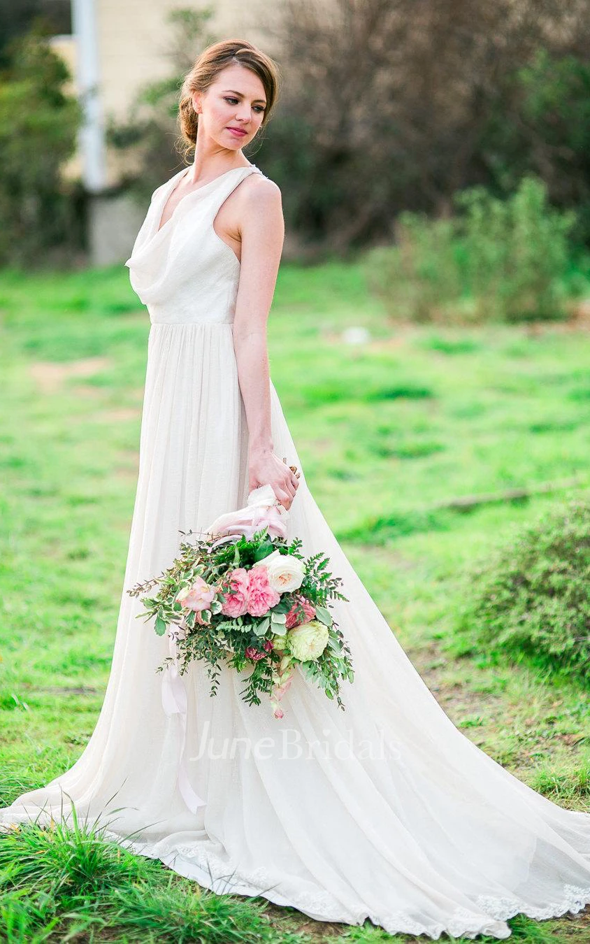 Boho Cowl Neck Sleeveless Long A-Line Chiffon Dress With Pleats