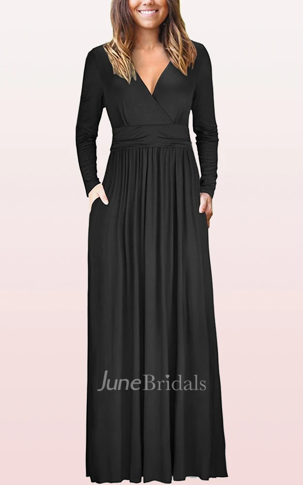 A Line V-neck Jersey Mother Formal Dress With Pockets