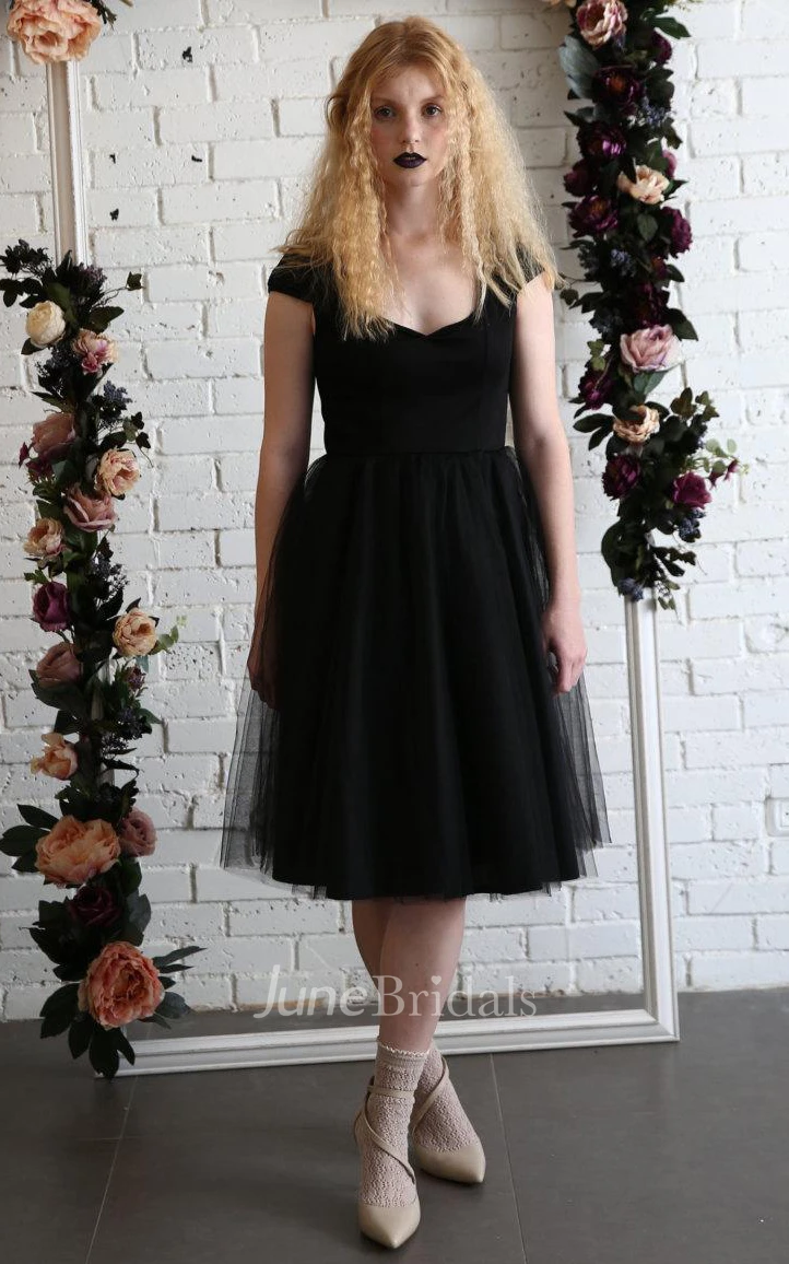 Sweetheart Cap Sleeve Tulle Dress With Zipper