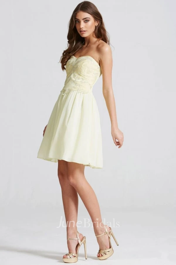Short Sweetheart Sleeveless Beaded Chiffon Bridesmaid Dress