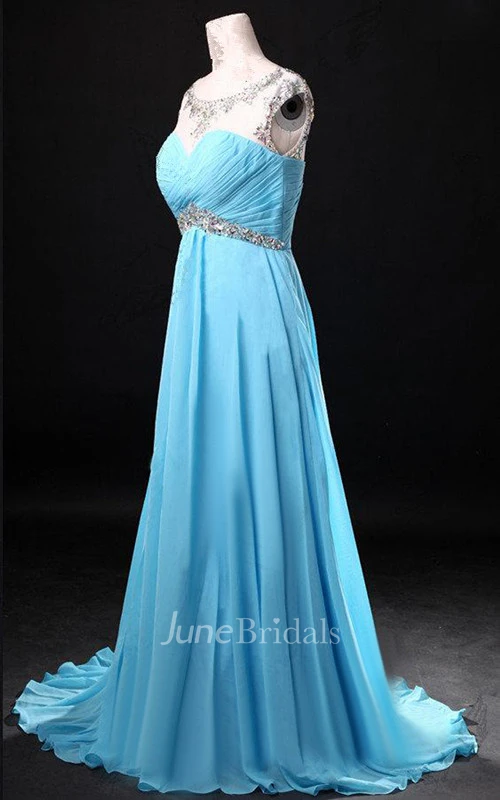 Scoop Neckline Chiffon Dress With Beading