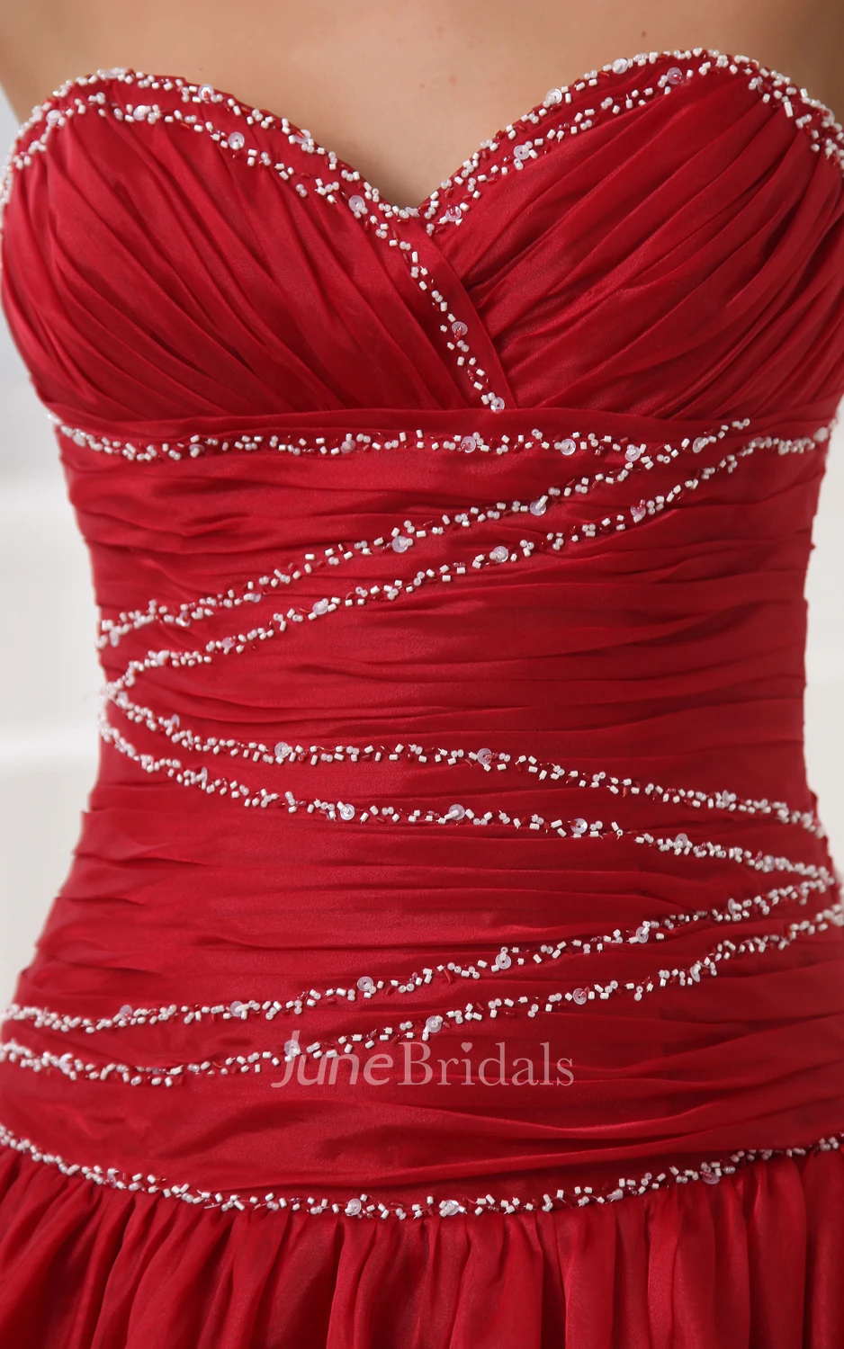 A-Line Ruby Sweetheart Sleeveless Dress With Draping And Ruching